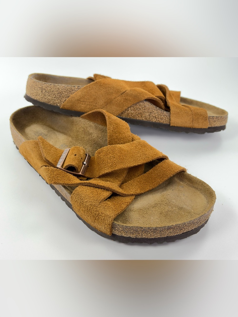 Birkenstock Men’s 45 Tobacco Suede Cross Strap Sandals
